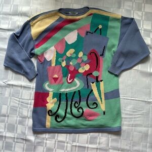 Tess Designs Vintage Colourful Pastel Design Knit Crewneck Sweater